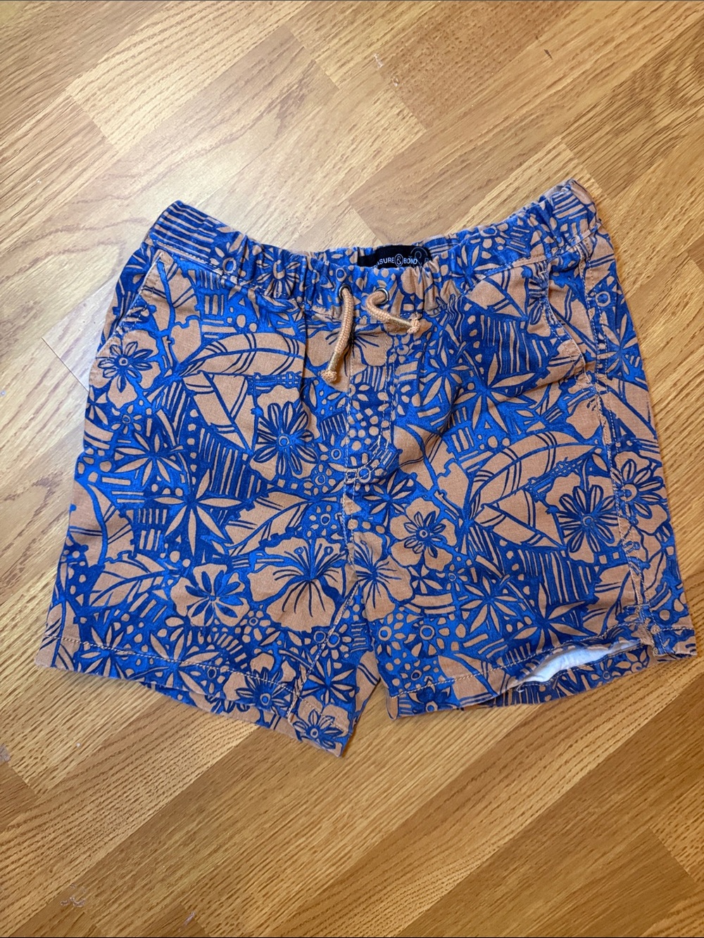 Treasure & Bond Kids Floral Drawstring Shorts - Blue & Tan
